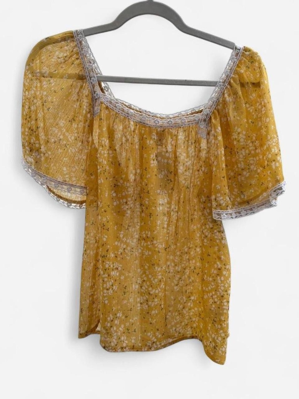 Candie's Mustard Floral Off-Shoulder Blouse